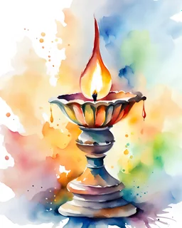 diwali lamp, watercolor,with a splash of mixed colors on a white background, sharp details, , Anna Razumovskaya style, atmospheric light, realistic colors