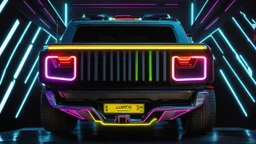 Hummer ultimate Street tuning Mansory Cyberpunk 2077 neon Style Rear View, Super Detailed, desktop wallpaper, 4K