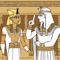 Pharaoh talks to his assistant, points his finger at him, and gives him orders