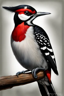 Anthropomorphic woodpecker, photorealistic