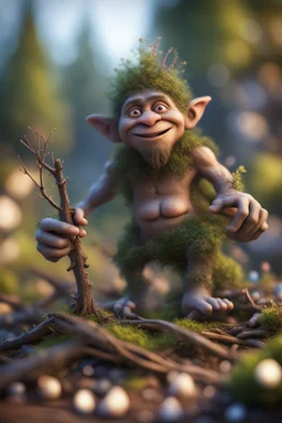 twig troll and his twig pile hose ,bokeh like f/0.8, tilt-shift lens 8k, high detail, smooth render, down-light, unreal engine, prize winning