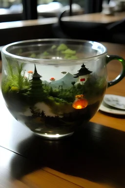 a clear cup filled with tea Ghibli studio