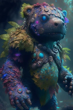Humanoid teddy bear dinosaur guardian alien,FHD, detailed matte painting, deep color, fantastical, intricate detail, splash screen, complementary colors, fantasy concept art, 32k resolution trending on Artstation Unreal Engine 5