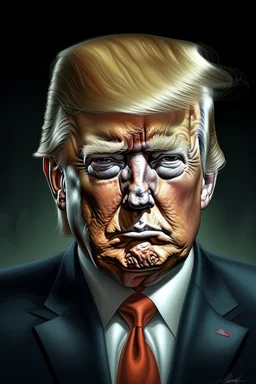 Portrait of Donald trump, half cyborg