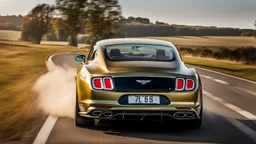 bentley mustang rear view fast on road