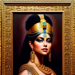 Drawing of beautiful face, 'busty cleopatra',throne,hieroglyphics,balanciaga fashion clothe painting by gaston bussiere, greg rutkowski, yoji shinkawa, yoshitaka amano, tsutomu nihei, donato giancola, tim hildebrandt, oil on canvas, cinematic composition, extreme detail,fit full head inside picture,16k