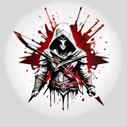 logo high reality with text "WARRIOR", theme assassin's creed of archery, explode, white background, high glossy, high detailed.