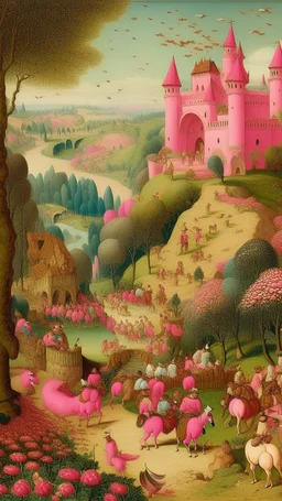 A pink kingdom with faeries painted by Pieter Bruegel the Elder
