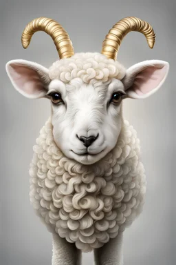 A lamb with 12 horns on its head making a crown and 12 eyes along its face. Symmetrical face, 12 horns stemming from head, ultra realistic, detailed