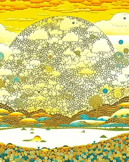 A white baseball field in the clouds designed in Chinese paper art painted by Gustav Klimt