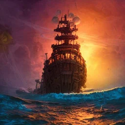 biomorphic Pirate Shipwreck morphed with electronic wiring and mixed with lighting, Nanopunk and Biopunk with cyberpunk look, golden hour, wonderful ambient colors, art by Jarosław Jaśnikowski mixed with Sheila Martin mixed with Fletch mixed with Frank Sun mixed with Anna Dittmann mixed with Alena Aenami,Dan Mumford,Killian Eng,Greg Rutkowski