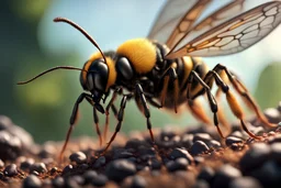 Imagine/ Ant trying to take down a flying wasp,Hyper-detailed ,8k, by xanuth