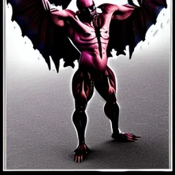 demonlike humanoid with batlike wings clawed hands and huge muscles collored