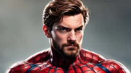 spider-man, half human, half mask, small beard