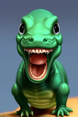 MINI BABY DINOSAUR, TYRANOSAUR, GREEN, BLUE EYES, TELLOW TEETH, SHARMY