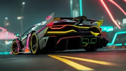lamborghini Veneno 800-4 Mansory Cyberpunk 2077 neon Style Rear View, Super Detailed, desktop wallpaper, 4K