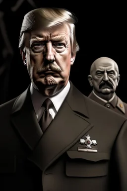 trump standing with a hitler mustache