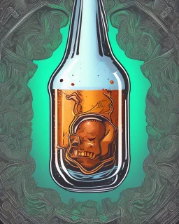 designe for a sticker, beer bottle with glass half full, chalk color drawing, White background, highly detailed clean, 3D vector image