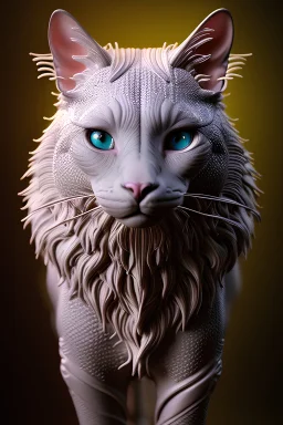 A portrait of a magical creature, mythical, fantasy, magnificent, majestic, highly intricate, Realistic photography, incredibly detailed, ultra high resolution, 8k, complex 3d render, cinema 4d, cat/dog, creature hybrid, high resolution photo, trending on artstation, psychedelic, blacklight colors