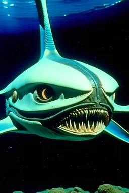 Moth / shark hybrid in 70s space horror movie