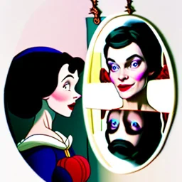 Snow White's stepmother stands in front of the mirror and asks a mirror, a mirror on the wall, who is the most beautiful of them all? From the mirror she sees a picture of an ugly and disgusting witch