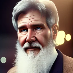 handsome cosmic harrison ford, white hair in the wind, brown eyes, white beard, no moustache, scifi outfit, perfect composition, super detailed, 8k, high quality, intricate details, highly detailed, lights in background, octane render