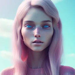  beautiful girl, smiling, longsand blonds hairs,blue eyes atmospheric, realistic, octane render,, pink turquoise light