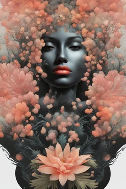 Exotic Flora, fauna, and coral at the End of the Multiverse rising from a black liquid surface.