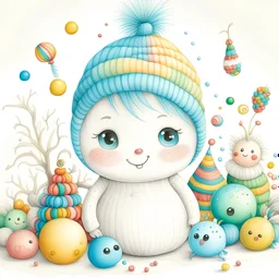 pencil drawing, white background, colored, creep, small, cute, gentle baby,snowman toddler, long eyelashes, big beautiful eyes, smiling, made of wool, wool flowers, cotton wool, fir branches, Christmas tree, beads, delicate pastel shades, illustration, 3D, patchwork, a lot of fabric, dust, threads, splashes, drawing, embroidery, lines, aesthetically pleasing, realistic, grotesque, detailed drawing, lens, 1/250s, lumen, graphics ornaments, dark botanical, 4k, high detail, high resolution