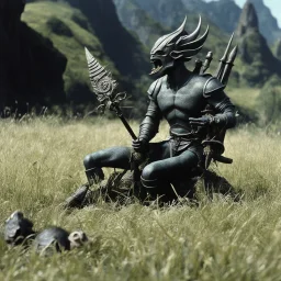 [high res photo by Ray Harryhausen] thought to myself What could that mean? Am I going crazy Or is this just a dream? Now wait a minute I know I'm lying in a field of grass somewhere So it's all in my head And then I heard her say one more time