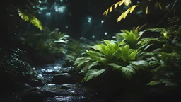 Photoreal magnificent neon light foliage near the shore shrouded in extreme darkness by lee jeffries, in the style of fantasy movies, photorealistic, shot on Hasselblad h6d-400c, zeiss prime lens, bokeh like f/0.8, tilt-shift lens 8k, high detail, smooth render, unreal engine 5, cinema 4d, HDR, dust effect, vivid colors
