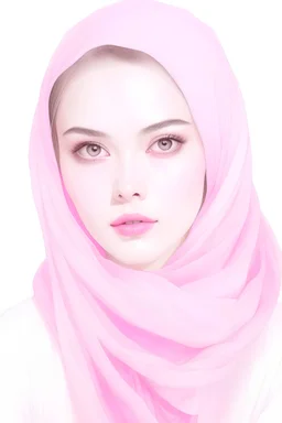 I draw a woman wearing a white shirt and a pink veil, with fair skin