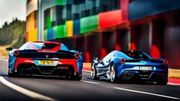 Ferrari F80 In Road, Cinematic, Bright Colors, Rear View, Nice Saturation, Backfire, Desktop Wallpaper, Accurate, realistic, 8K