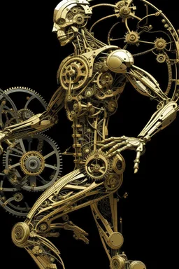 mechanical man punk cypher dancing detailed cogs and screws leonardo da vinci style detail STYLE OF Hiroshi Nagai