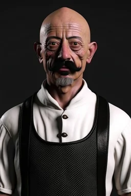 bald innkeeper with white dirty apron and moustache