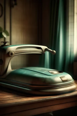 An advertisement image for ironing clothes in an old, realistic iron at home in a professional and realistic way