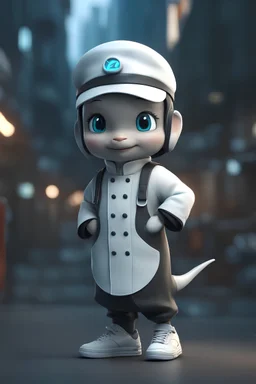 cartoon cute dolphin with white and sneakers, Cyberpunk realism style, front view, wearing a chef costume, zbrush, Arys Chien and light black, lit children, 32k uhd, street fashion, round,8k,HD