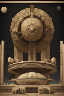 An orbital space station in the style of ancient Egyptian architecture.