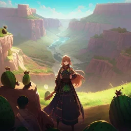 anime real life like cactus in the desert in arizona, grand canyon,anime