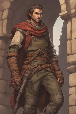 male human rogue adventurer in a medieval city