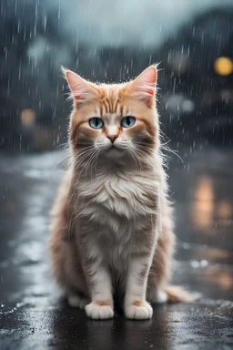 Sad cat in the rain