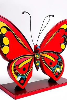 A red butterfly designed in Maori sculptures painted by Wassily Kandinsky