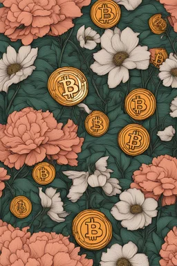 Bitcoin cryptocurrency alone are in the full blooming flowers