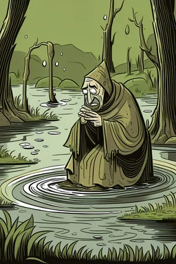 A blind friar sitting in a swamp spouting conspiracy theories