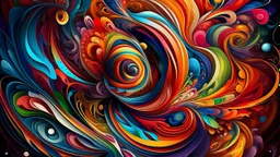 Create an imaginative, abstract digital art painting exploring swirling organic shapes, intricate patterns, glossy textures, and bright colors in an unusual composition to depict the concept of a "digital consciousness" in an interpretative, non-objective manner.