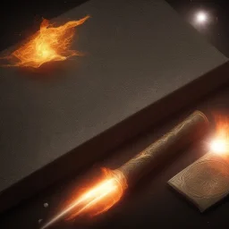 Magic Book papper shine. Meteorite falling in the background. Damascus steel. Fire. Dark element black.