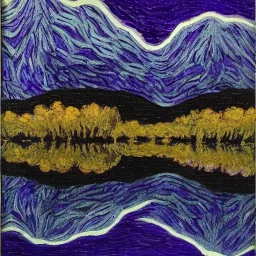 Night raining black and white with purple reflections lake acrylic abstract van gogh