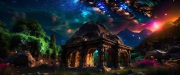 my dreams . In the garden my mind bows . meditation .The ruins of a village in the midst in the jungle , mountains. space color is dark , where you can see the fire and smell the smoke, galaxy, space, ethereal space, cosmos, panorama. Palace , Background: An otherworldly planet, bathed in the cold glow of distant stars. Northern Lights dancing above the clouds in Finland.