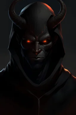 A black humanoid demon wearing a black hood and beanie