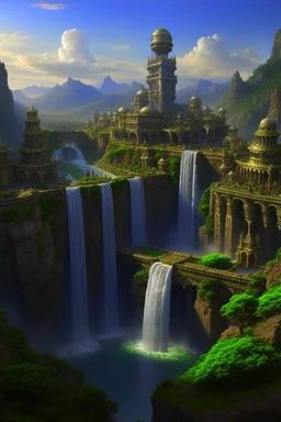 The Cascades are the name of a huge city built into the hills of the Eternal Spires, the largest mountain range in the world. It is controlled by 3 large factions. There is a massive waterfall cascading through the entire city to a large pool in the middle of the town square near the Moon Temple